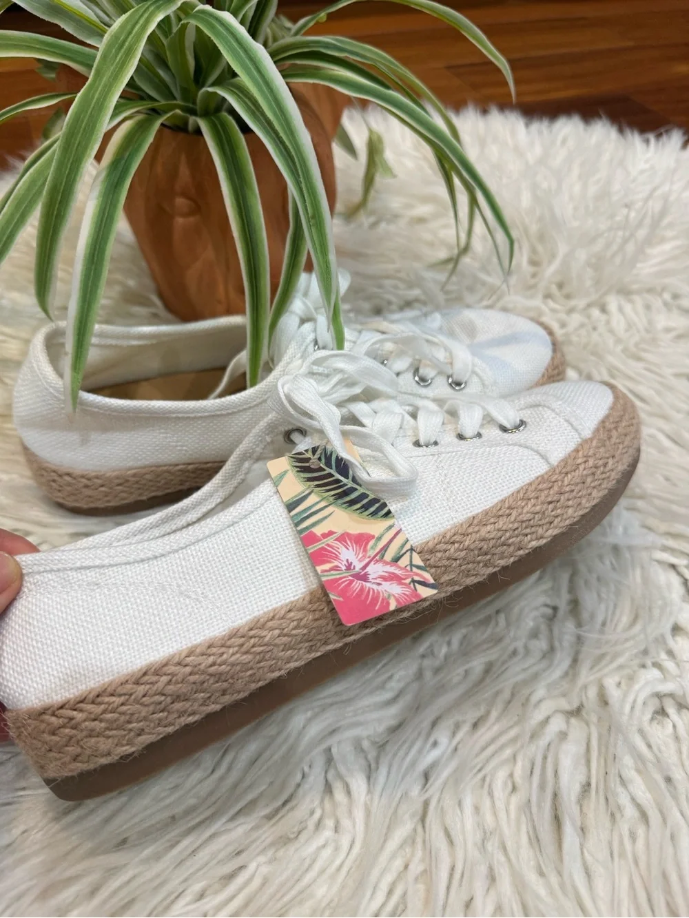 Women’s White Canvas Espadrille Sneaker with Jute Trim
